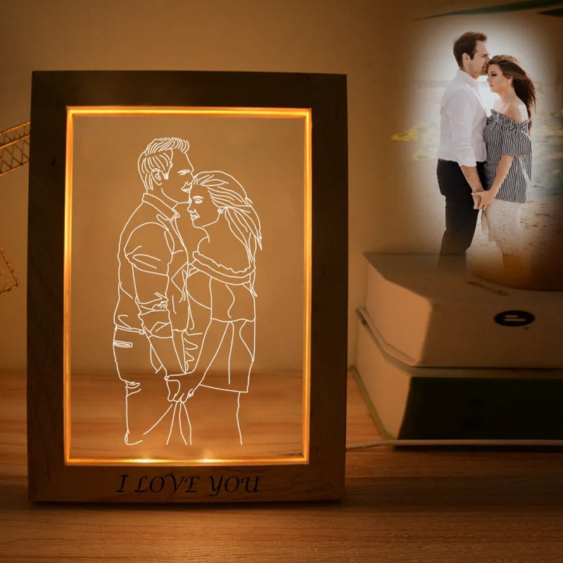 Placa Com Frase e Foto Personalizada e Iluminação Com Moldura