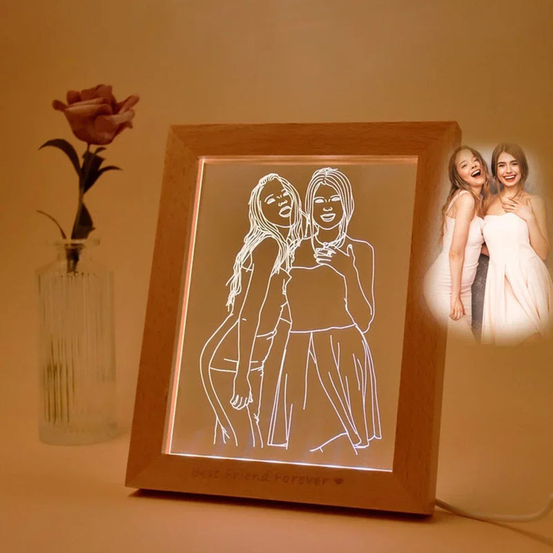 Placa Com Frase e Foto Personalizada e Iluminação Com Moldura