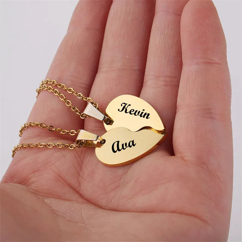 Colar Nome Personalizado Coração Duplo Integrado Feminino