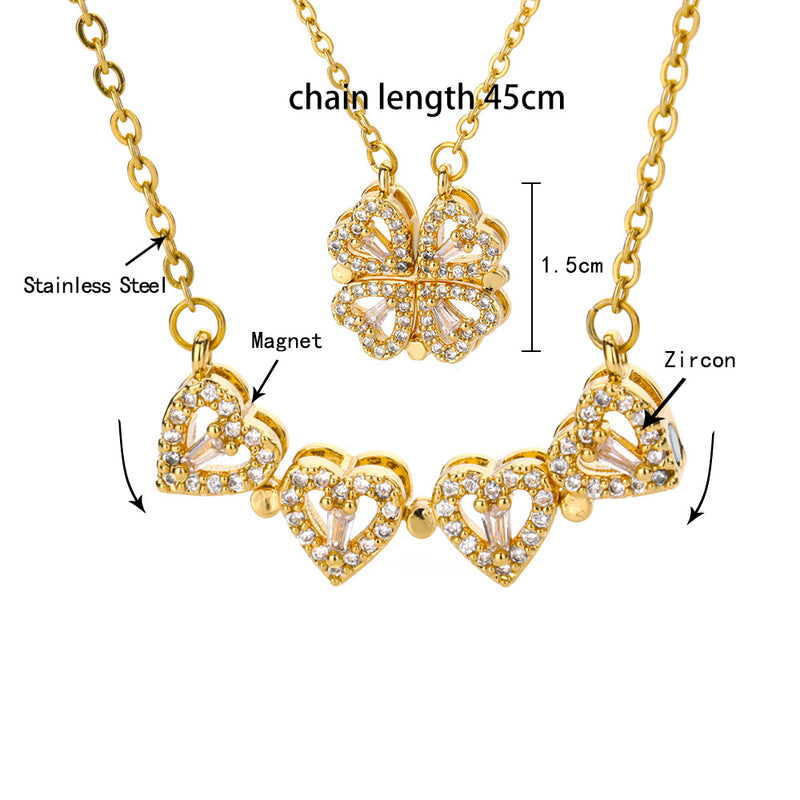 Colar Trevo de Coração Com Abertura Elegante Feminino